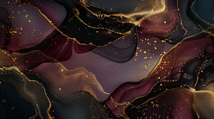 Luxury abstract fluid art painting background alcohol ink technique black and gold maroon and golden
