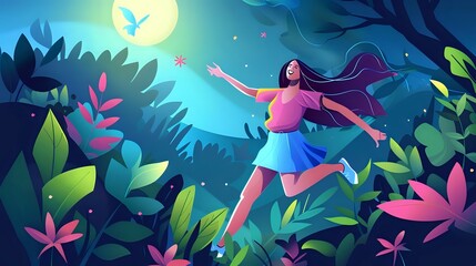 Carefree woman surrounded by the beauty of nature while walking