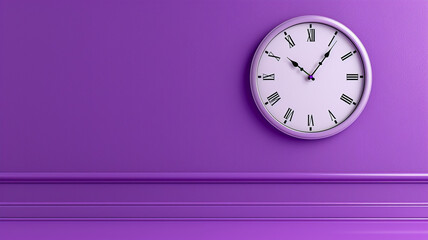 wall-clock on a Violet wall, Violet background. 3d rendering.