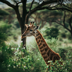 Obraz premium Graceful Giraffe Amidst Lush Greenery in Natural Habitat