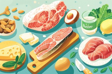 Fresh and appetizing food design, great for promoting healthy eating habits through visual media., low-histamine diet, illustration