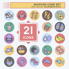 Icon Set Seafood. related to Holiday symbol. color mate style. simple design illustration