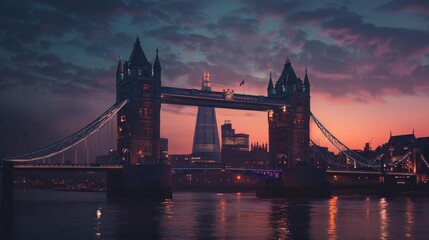 London skyline with Tower Bridge at twilight