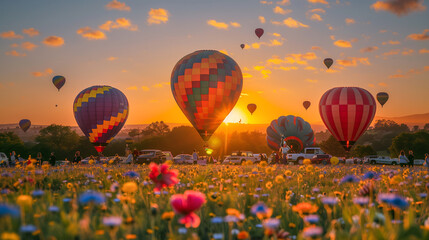 Field Full of Hot Air Balloons Flying in the Sky