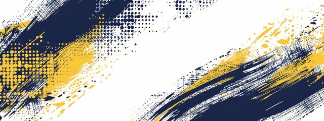 Abstract brush strokes in navy blue and yellow on a white background, with a vector design in the halftone style and a football theme.