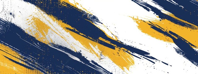 Abstract brush strokes in navy blue and yellow on a white background, with a vector design in the halftone style and a football theme. © SH Design