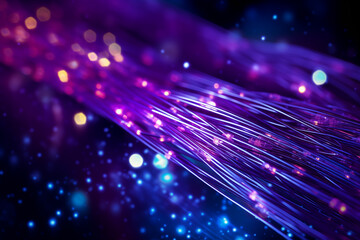 close up fiber optic cable with blue and purple lighting, 