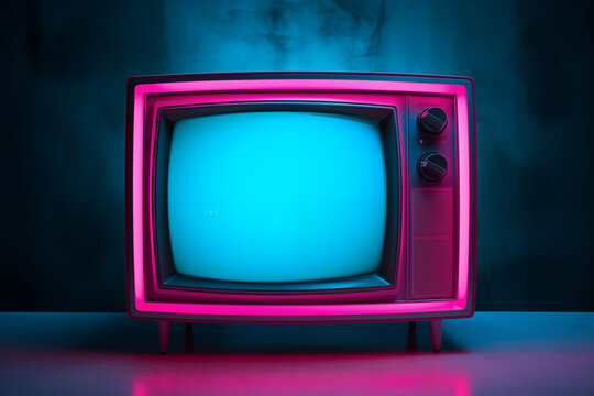 old hot pink and turquoise glowing neon tv