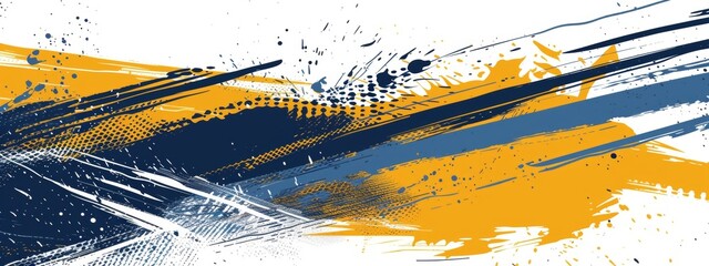 Abstract brush strokes in navy blue and yellow on a white background, with a vector design in the halftone style and a football theme.