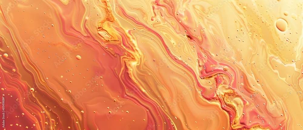 Poster abstract pattern of peach and chartreuse dances across the maroon backdrop, infused with the shimmer