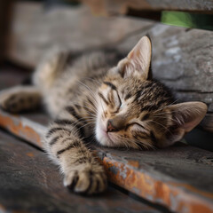 Sleeping Kitten in Serene Slumber, High-Resolution Image