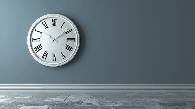 wall-clock on a gray wall, gray background. 3d rendering.