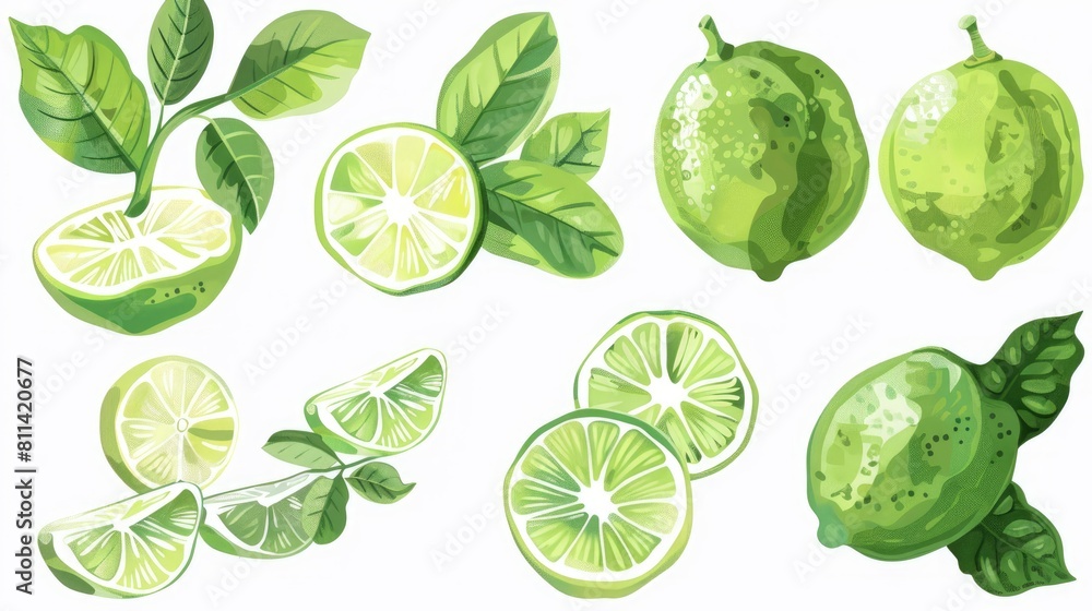 Wall mural Icon of lime fruit and leaf with transparent background