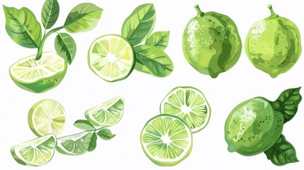 Icon of lime fruit and leaf with transparent background