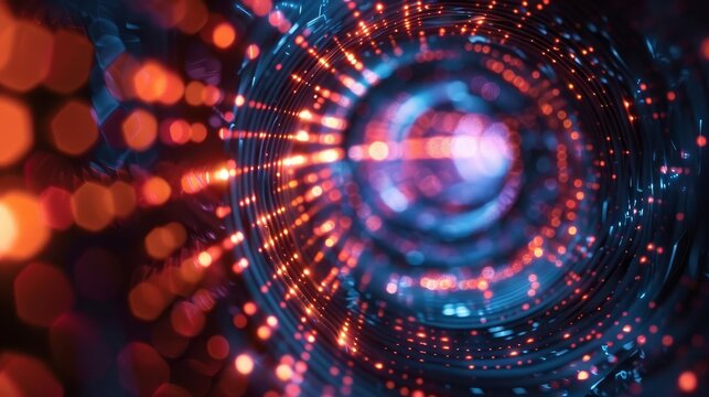 A conceptual image of a quantum computing circuit with light pulses traveling through superconducting cables
