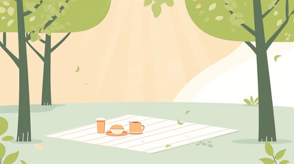 Simple illustration of picnic setting in park.