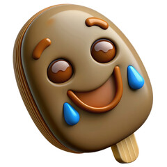 Very happy emoticon with smiling face in chocolate ice-cream . Isolated.Icons .3d render.Ai generated. White or transparent background
