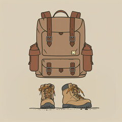 Simple illustration of backpack and hiking boots.