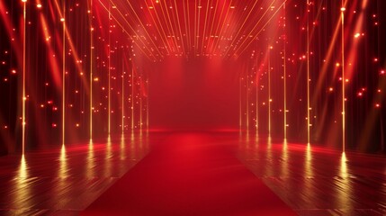Red background, golden lines, stage light effects, gradient background for a TV inflatable live broadcast room or red carpet.