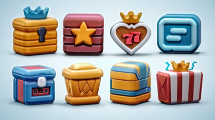 Collection of Stylized Game Icons with Various Themes