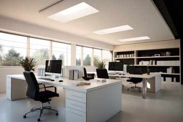 A Bright and Spacious Vanilla Clean Office with Contemporary Furnishings and Minimalist Aesthetics