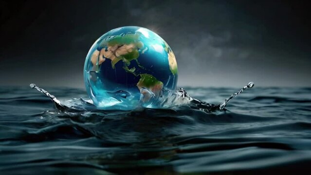 A  globe with a wave coming out of it, water world, photo-shop water art, water background created with generative ai.