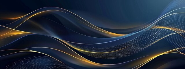 Abstract background with blue and gold lines, a dark blue gradient background.