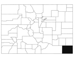 Map of baca County in Colorado state on white background. single County map highlighted by black colour on Colorado map. UNITED STATES, US