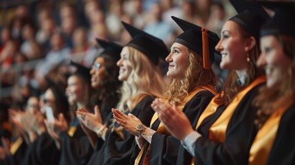 High angle shot of graduates applauding during speeches