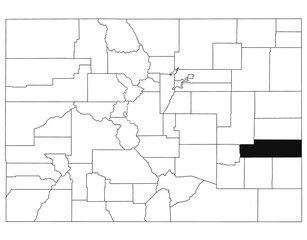 Map of Kiowa County in Colorado state on white background. single County map highlighted by black colour on Colorado map. UNITED STATES, US