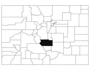 Map of Fremont County in Colorado state on white background. single County map highlighted by black colour on Colorado map. UNITED STATES, US