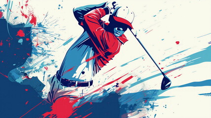 Dynamic Golf Swing in Abstract Paint Splatter Style