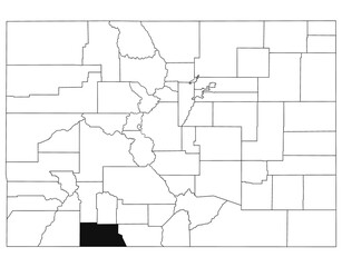 Map of archuleta County in Colorado state on white background. single County map highlighted by black colour on Colorado map. UNITED STATES, US