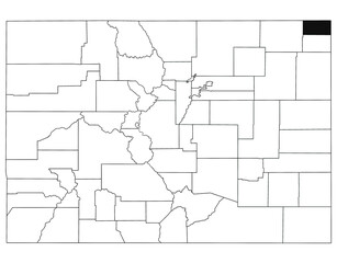Map of Sedgwick County in Colorado state on white background. single County map highlighted by black colour on Colorado map. UNITED STATES, US