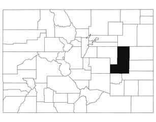 Map of Lincoln County in Colorado state on white background. single County map highlighted by black colour on Colorado map. UNITED STATES, US