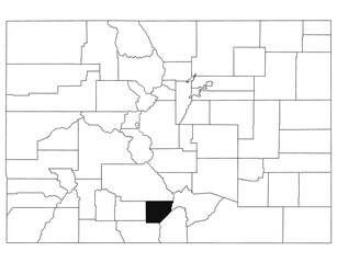 Map of alamosa County in Colorado state on white background. single County map highlighted by black colour on Colorado map. UNITED STATES, US