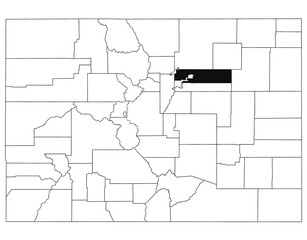 Map of Adams County in Colorado state on white background. single County map highlighted by black colour on Colorado map. UNITED STATES, US