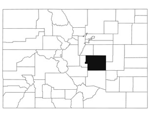 Map of El Paso County in Colorado state on white background. single County map highlighted by black colour on Colorado map. UNITED STATES, US