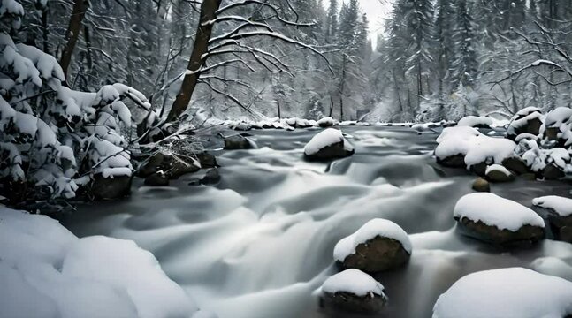 snowy with flowing rive