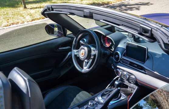Interior view of Fiat 124 Spider Abarth sports car