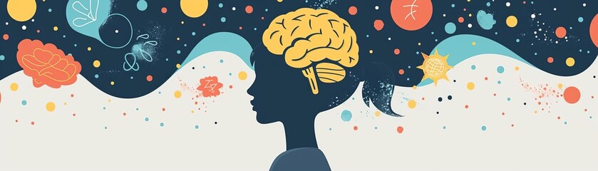 Educational psychology flat design top view learning behaviors theme cartoon drawing Analogous Color Scheme