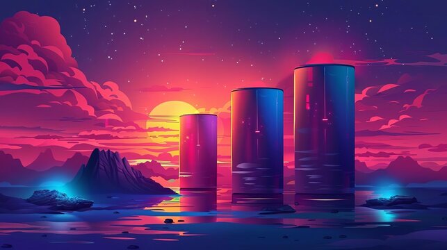 Energy storage solutions flat design side view battery technology theme water color vivid