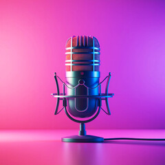 3D render illustration of a professional podcast microphone on a vibrant pink gradient background AI generated