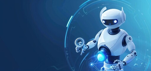 Smart industry concept: robotic arm in digital interface environment. sophisticated robotic arm symbolizes high-tech automation and ai in modern industry.