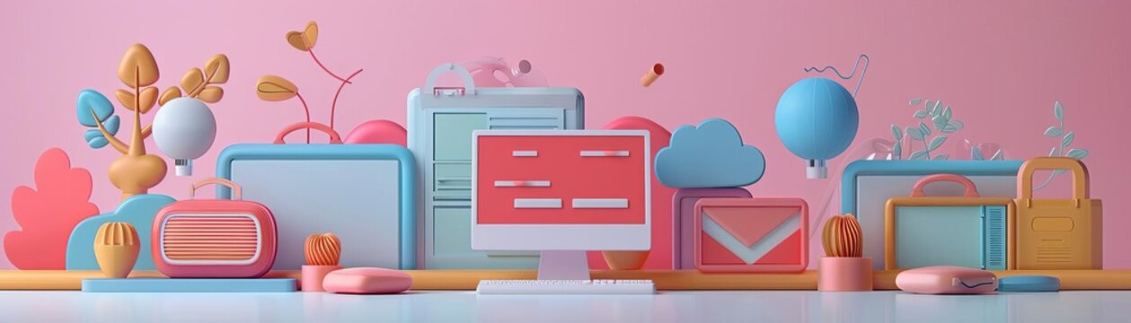 Language learning flat design front view linguistic skills theme 3D render Monochromatic Color Scheme