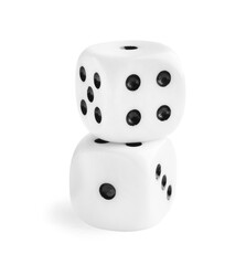 Two stacked dices isolated on white. Game cubes