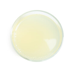 Refreshing lemon juice in glass isolated on white, top view