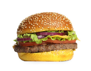 Burger with delicious patty isolated on white