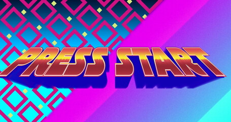 Bright colors highlight PRESS START against retro pattern background