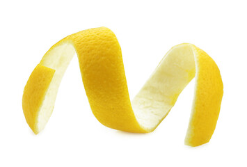 One fresh lemon peel isolated on white